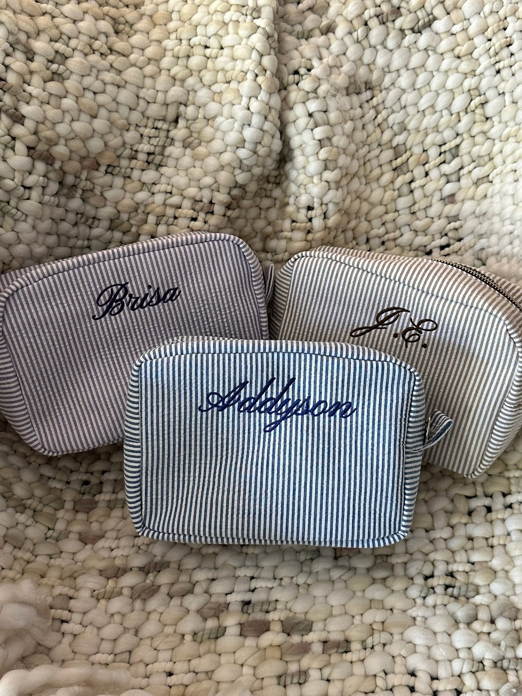 Seersucker Striped Makeup Bag