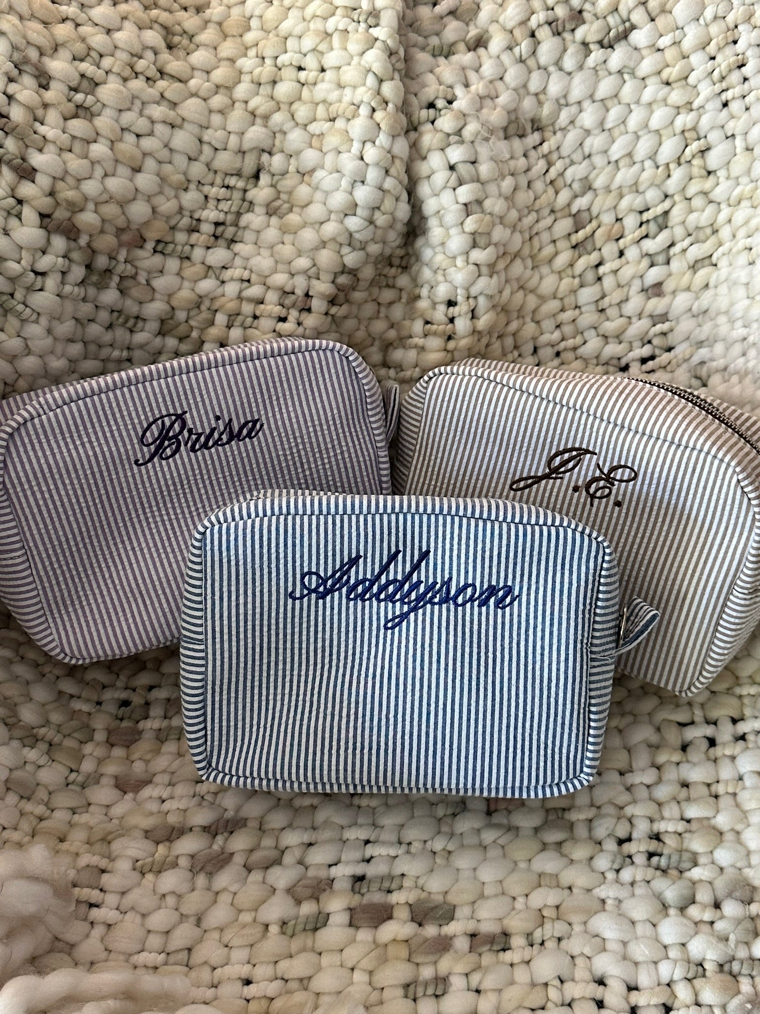Seersucker Striped Makeup Bag