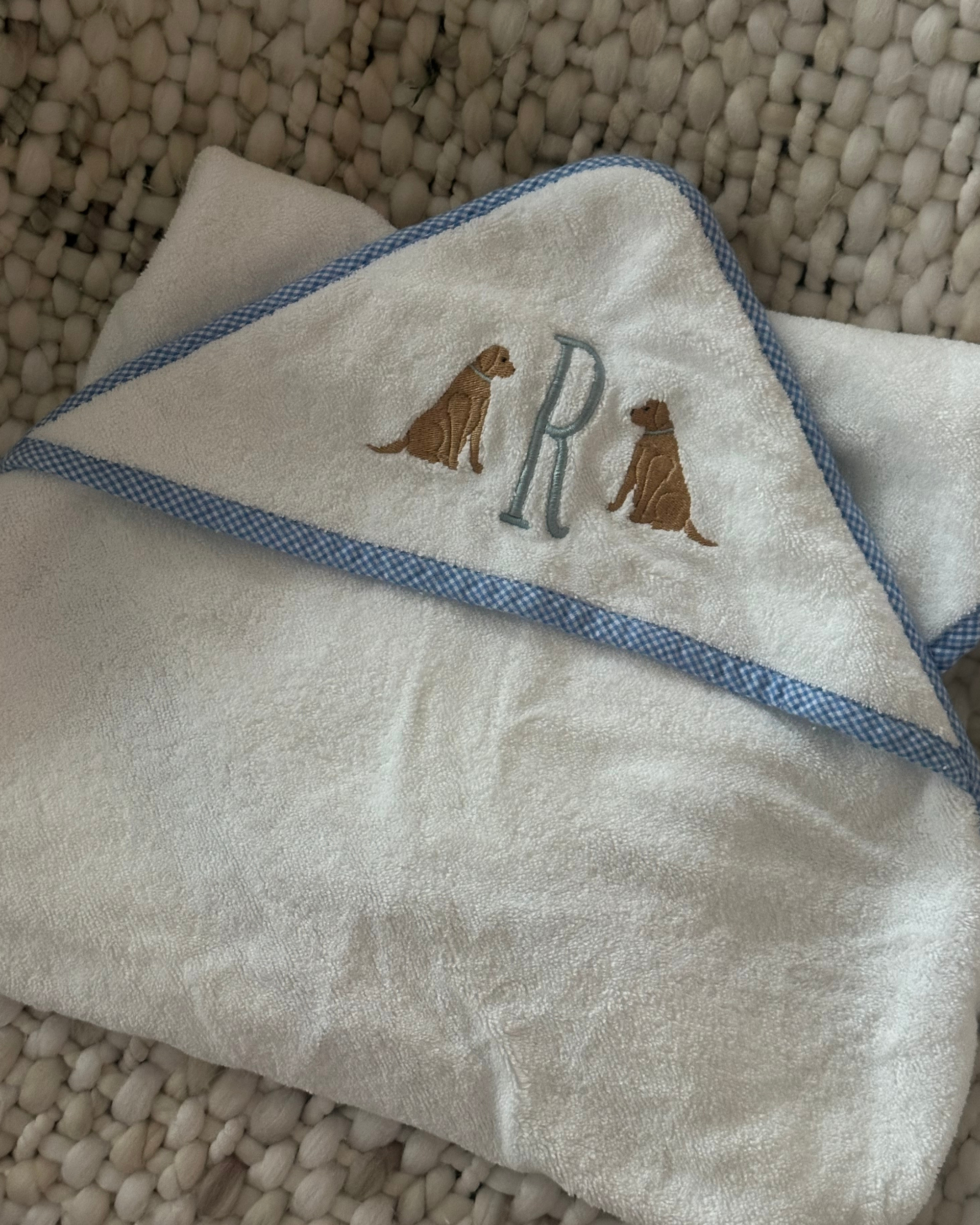 Cotton Hooded Towel with Initial “R”