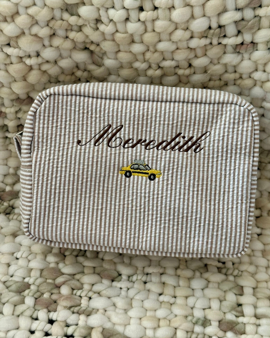 Seersucker Striped Makeup Bag